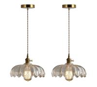 ENTHERONIC Lot de 2 Lampes suspendues Modernes en Verre festonné en Forme de Fleur E27 - Style rétro - pour Plafond d'intérieur - Réglables - Décoration d'intérieur - pour Couloir, Cuisine