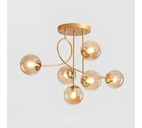 ENTHERONIC Lustre de plafond moderne à 6 lumières E27 Lustre suspendu en métal vintage avec abat-jour en verre globe Plafonniers du milieu du siècle pour chambre à coucher, salon, cuisine, diamètre 90