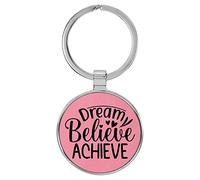 Enthoozies Dream Believe Achieve Be Honest Porte-clés en similicuir gravé au laser pour sac à dos 3,8 x 7,6 cm, rose, 1.5" x 3"