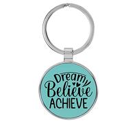Enthoozies Dream Believe Achieve Be Honest Porte-clés en similicuir gravé au laser pour sac à dos 3,8 x 7,6 cm, bleu sarcelle, 1.5" x 3"