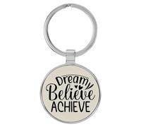 Enthoozies Dream Believe Achieve Be Honest Porte-clés en similicuir gravé au laser pour sac à dos 3,8 x 7,6 cm, blanc, 1.5" x 3"