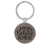 Enthoozies Dream Believe Achieve Be Honest Porte-clés en similicuir gravé au laser pour sac à dos 3,8 x 7,6 cm, gris, 1.5" x 3"