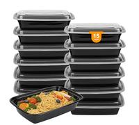 EnthuLove Lot de 15 boîtes à repas réutilisables sans BPA avec couvercles, 1 compartiment, empilables, passent au micro-ondes, 800 ml