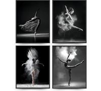 Enthusiasm Ensemble de 4 art mural de ballet noir et blanc, danseuse, belle chambre de fille, danse élégante, salle de classe, salle de bain, dortoir, décoration, poster (30 x 40 cm)