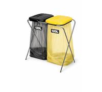 ENTIGO Support pour sac poubelle 120 l, support pour sacs poubelles, séparateur de sacs poubelle, support de sac poubelle inoxydable intérieur extérieur, rabat avec porte-sac, plastique recyclé (noir