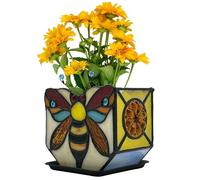 Entlityful Pot de fleurs en verre teinté avec drainage, jolis pots de fleurs, cadeaux d'abeilles pour femmes, 11,7 x 7,6 x 13,9 cm