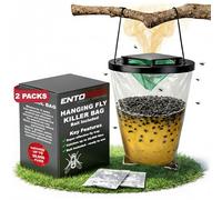 Entopest ProFly Lot de 2 sacs anti-mouches à suspendre - Piège à haute résistance de qualité professionnelle pour 20 000 mouches - Contrôle non toxique pour jardins, fermes et paddocks