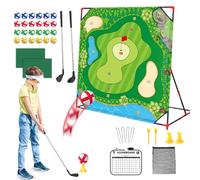 Entraîneur de golf - Grand tapis de 137,2 x 137,2 cm, pratique interactive, ensemble de golf portable | Comprend 24 balles avec support pour hommes et adultes, jardin, cour, maison, fête de famille