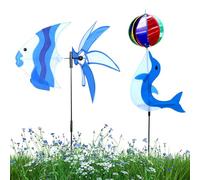 Entraîneurs de jardin - sculptures de vent extérieures en forme de dauphin avec des moulins en rotation, ajouter un mouvement fantaisiste et un charme à la cour ou au patio, enjeux décoratifs pour une