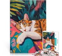 Entraînez Votre Cerveau et Vos Mains Chat endormi dans Un Jardin Tropical Puzzles de 1000 pièces pour Adultes 26x38cm Œuvre d'art