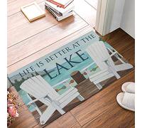 Entrance Door Mat, Funny Qoutes Low Profile Decor Doormat, Life is Better at The Lake Non-Slip Carpet Rugs with Felt Decorative for Home/Indoor/Outdoor - 20" x 32",W x L