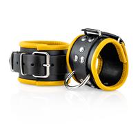 Entraves pour chevilles en cuir noir / jaune - BDSM MEO Germany