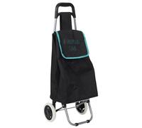 ENTRE TEMPS - SH1549 Chariot de Course à Deux Roues - Tissu Coloré Motifs Originaux - Léger et Maniable - Conçu pour Le Marché - Hauteur 93,5 cm - Couleurs Noir/Turquoise/Rose