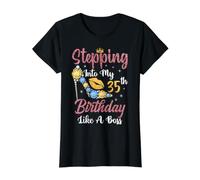 Entrer dans Mon 35e Anniversaire comme Un Patron Heureux pour Moi T-Shirt Graphique avec Valeur, Femme, Noir, M