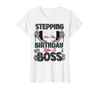 Entrer dans Mon Anniversaire comme Un Patron Chaussures Hautes Sexy pour Femmes T-Shirt Graphique avec Valeur, Femme, Blanc, M