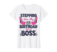 Entrer dans Mon Anniversaire comme Un Patron Chaussures Hautes Sexy pour Femmes T-Shirt Graphique avec Valeur, Femme, Blanc, L