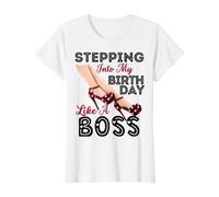 Entrer dans Mon Anniversaire comme Un Patron Chaussures Hautes Sexy pour Femmes T-Shirt Graphique avec Valeur, Femme, Blanc, M