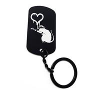 ENTROPIJA Banksy Porte-clés en forme de cœur gravé au laser Motif rat Noir, Noir , taille unique