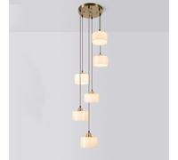 Entryway Foyer 6 Mid Century Milk Glass Chandelier High Ceiling Vintage Gold Antique Pendant Light Nordic Hanging Lamp for Staircase Stairwell Living Room