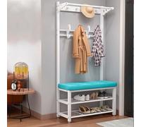 Entryway Hall Tree with Bench & Shoe Storage, Coat Rack with Hooks, Metal Frame for Living Room, 80 cm, Stylish Hallway nizer, Space-Saving Furniture in Color C