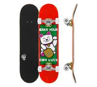 Enuff Lucky Cat Skateboard complet Rouge 20,3 x 81,3 cm Plateau en érable 7 plis et composants de qualité supérieure : Decade Pro Trucks, roues XX 53 mm, roulements ABEC-9, bande antidérapante Skull