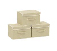 ENUMAIL 3 Pièce Boîtes de Rangement en Tissu avec Couvercle, Panier Rectangulaire avec Poignées, Cube Caisse Pliable pour Ranger Vêtements, Livres, Chaussettes, 26×20×17cm, Gris Beige