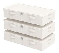ENUMAIL 3er Boîte de Rangement Pour Vêtements Avec Poignée, Organiseur de Pliable avec Couvercle, Panier Rectangulaire en Tissu, Pour Ranger Vêtements, Chaussures, Drap, 80×40×15cm, Beige