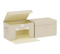 ENUMAIL Boîtes de Rangement à Clapet en Tissu,38x25x25cm,Gris Beige,2 Pièce | Pliables Organiseurs de Tiroir,Caisses de Rangement avec Poignées,Cube Panier avec Couvercle,L'organisateur de Vêtements