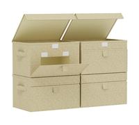 ENUMAIL Boîtes de Rangement en Tissu avec Couvercle, Panier Rectangulaire avec Poignées, Cube Caisse Pliable pour la Chaussettes, Chaussures, Foulards, 4 Pièce, 33x23x20cm, Gris et Beige