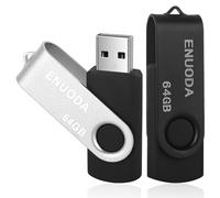 ENUODA Clé USB 64 Go Lot de 2 Cle USB 2.0 Flash Drive Stockage Rotation Disque Mémoire Stick (Argent Noir)
