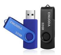 ENUODA Lot de 2 Clé USB 32 Go Cle USB 2.0 Flash Drive Stockage Rotation Disque Mémoire Stick avec Lumière LED (Noir Bleu)