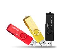 ENUODA Lot de 3 Clé USB 64 Go USB 2.0 Flash Drive Stockage Rotation Disque Mémoire Stick avec Lumière LED (Noir Or Rouge)