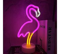 ENUOLI Flamingo Panneau lumineux néon avec socle LED pour décoration murale, USB ou néon lumineux fonctionnant sur piles, Rose + Jaune + Blanc -Flamant