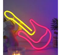 ENUOLI Panneau néon guitare néon pour décoration murale, panneau lumineux LED pour chambre à coucher, décoration de chambre de fille, veilleuses alimentées par USB/piles