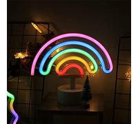 ENUOLI Veilleuse néon LED multicolore - Arc-en-ciel - Avec base - Fonctionne avec piles - Pour chambre d'enfant, salon, festival, fête