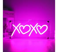 ENUOLI XOXO - Panneau néon XOXO alimenté par USB - Veilleuse LED rose XOXO - Double couche - En acrylique - Pour chambre à coucher, mariage, salon, chambre d'enfant, fête, décoration de bar