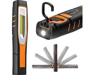 ENUOTEK Lampe Baladeuse Torche, Lampe de Poche LED Rechargeable, Grade Étanche IP65, Aimantée Puissante, LED COB 7W Avant 4W Top avec Deux Crochets, Batterie Lithium 2600mAh