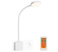 ENUOTEK Lampe de Lecture de Chevet Applique Liseuse Murale LED Sans Fil Dimmable avec Télécommande et Fiche Alimentation, Luminosité Variable, 3 CCT Couleurs Eclairage 5000K 4000K 3000K