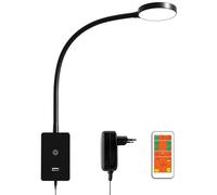 ENUOTEK Lampe de Lecture Murale, 4 W, col de Cygne Réglable, Gradable, LED 3000K 4000K 5000K, Lampe Murale Pour le lit, Chambre à Coucher, Avec Port de Charge USB 2A, Lampe Tactile Avec Télécommande