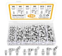 ENUTROF Graisseur a Visser Kit 150Pièces M6 M8 M10 Droit et Coudé 45° 90° 180° pour Équipement Mécanique Embout de Graissage Fixations