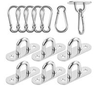 ENUTROF Plaque Oeillet Acier Inoxydable Pontet Crochet INOX Plaque à Oeil Anneau de Fixation 6pcs avec Crochet Mousqueton INOX pour Pont/Mur/Bateau/Auvents/Plaques De Recouvrement/Objets (L-U)