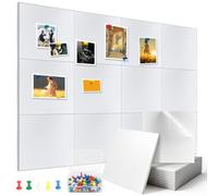 ENUTROF Tableau d'affichage Autocollant en Feutre 30x30cm 12 Panneau Mural | Decoratif Feutrine avec 60 Punaises pour École Maison Cuisine Bureau (Carré Blanc)