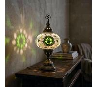 ENVA Lampe de table en mosaïque turque verte - Lampe de bureau faite à la main - Motif étoile émeraude - Lampe de chevet marocaine - Finition laiton antique