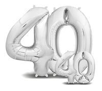 envami® Ballon Anniversaire 40 Ans Argent - 101 CM + 40 CM Ballon Chiffre - Deco Kit Anniviersaire Femme Homme - Happy Birthday Decoration - Vole Grâce à l'Hèlium