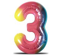 envami® Ballon d'anniversaire arc-en-ciel Taille XXL Ballon géant en aluminium de 101 cm Vole avec de l'hélium Décoration d'anniversaire (nombre 3)