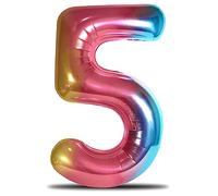 envami® Ballon d'anniversaire arc-en-ciel Taille XXL Ballon géant en aluminium de 101 cm Vole avec de l'hélium Décoration d'anniversaire (nombre 5)