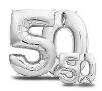 envami® Ballons géants en aluminium en 2 tailles 101 cm + 40 cm Kit de décoration d'anniversaire Motif quatre chiffres Argenté Vole à l'hélium Taille XXL