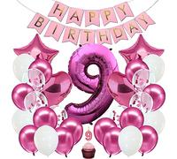 envami® Decoration Anniversaire Fille 9 ans Rose - Kit Anniversaire Fille - Ballon 9 ans