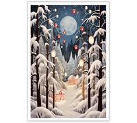 Enveable Affiches de Noël tendance hivernales amusantes - Art mural nature - Lanterne rouge - Paysage de neige - Aquarelle pour maison, chambre à coucher, dortoir, décoration murale - 30,5 x 40,6 cm -