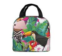 ENVEED Sac à déjeuner portable avec oiseaux tropicaux et feuilles de plantes, fabriqué avec un tissu Oxford dense et une feuille d'aluminium épaisse, pour le bureau et le pique-nique